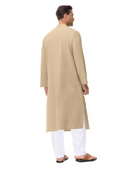 Pánsky kaftan s dlhým rukávom, výstrihom, zapínaním na gombíky a bočným rázporkom, khaki