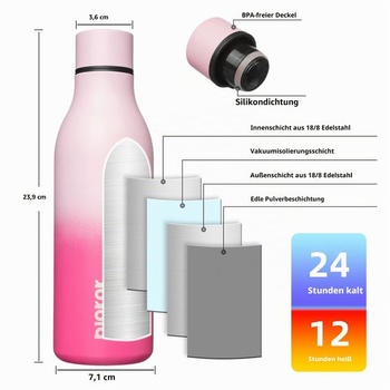 BJPKPK Izolované fľaše na vodu, 530 ml nerezová kovová fľaša na pitie s popruhom na nosenie,