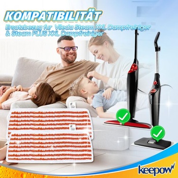 KEEPOW 8dílná sada náhradních návleků pro Vileda Steam Plus XXL – s drhnoucími proužky, 8 růžových