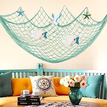 Fangoo 150cm x 200cm tyrkysová rybárska sieť na stenu dekorácie s plážovým motívom rybárska sieť na stenu