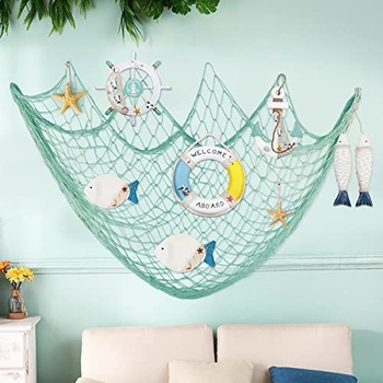 Fangoo 150cm x 200cm tyrkysová rybárska sieť na stenu dekorácie s plážovým motívom rybárska sieť na stenu
