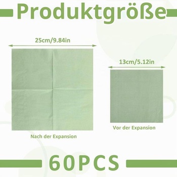 60 šalviovo zelených obrúskov, dvojvrstvové zelené | Eukalyptovo zelené obrúsky na svadby, večierky,
