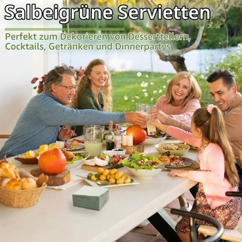 60 šalviovo zelených obrúskov, dvojvrstvové zelené | Eukalyptovo zelené obrúsky na svadby, večierky,