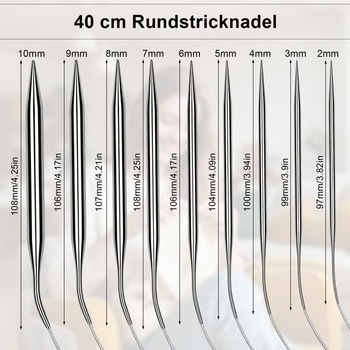 Sada 9 kruhových pletacích ihlíc LNSYSNS, veľké pletacie ihlice 40 cm, 9 veľkostí