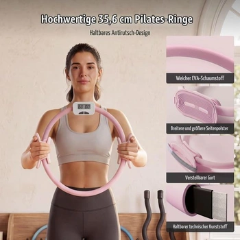 Sada MaxU Pilates pre ženy: kruh s počítadlom, kruh s priemerom 35 cm, lopta, gumy a ponožky. Perfektný
