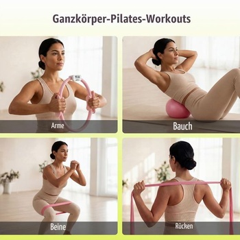 Sada MaxU Pilates pro ženy: kruh s počítadlem, kruh o průměru 35 cm, míč, gumy a ponožky. Perfektní