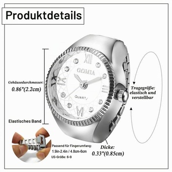 JewelryWe Dámske prsteňové hodinky na prst Analógové quartzové hodinky s elastickým pásikom na