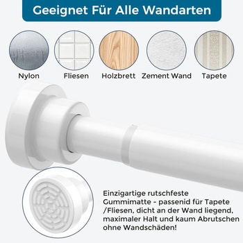 Tyč na záclony bez vŕtania, biela, 79-160 cm, Ø22 mm, napínacia tyč, biela, 79-160 cm (1 kus)