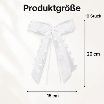 10 mašľou na auto na svadbu, biele organzové mašle so srdiečkami 20x15cm, slávnostná dekorácia na auto na