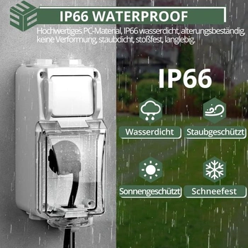 Zásuvka EYPINS pro montáž na omítku s vypínačem, vodotěsná IP66, 250 V a 16 A, pro zahradu, garáž a