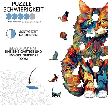 Jigfoxy dřevěné puzzle pro dospělé, dřevěné puzzle s motivem kočky Maine Coon pro dospělé a děti,
