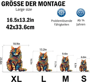 Jigfoxy dřevěné puzzle pro dospělé, dřevěné puzzle s motivem kočky Maine Coon pro dospělé a děti,