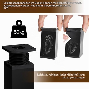 AUAUY 4dielne nastaviteľné štvorcové nábytkové nohy, sada 27 kusov, 10 cm 4 kusy/100 mm