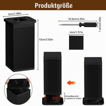 AUAUY 4dielne nastaviteľné štvorcové nábytkové nohy, sada 27 kusov, 10 cm 4 kusy/100 mm