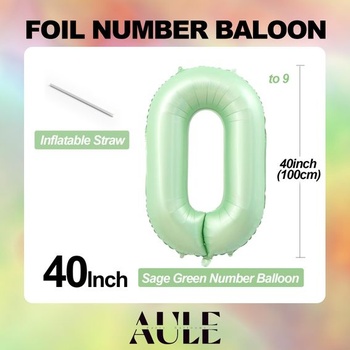 Fóliový balónik AULE číslo 9, šalviovo zelený, 40 palcov, narodeninový, šalviovo zelený, 9