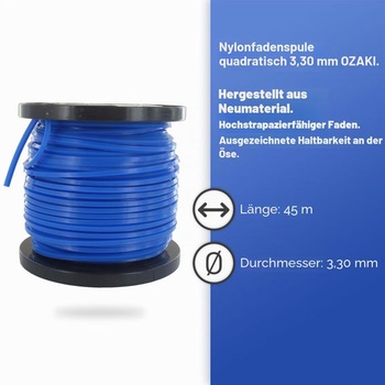 Greenstar - Nylonová páska, štvorcová, modrá, 45 m - Ø 3,30 mm