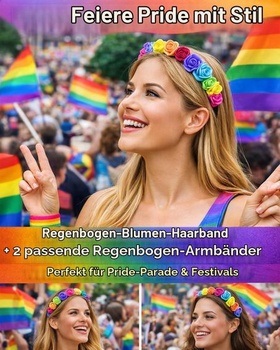 LGBTQ květinová čelenka, duhová čelenka se 2 náramky, duhová růžová čelenka, květinová korunní