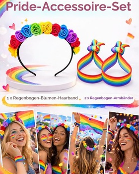 LGBTQ květinová čelenka, duhová čelenka se 2 náramky, duhová růžová čelenka, květinová korunní