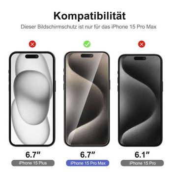 NOVINKA pro iPhone 15 Pro Max z tvrzeného skla + ochranná fólie na kameru s montážní pomůckou,