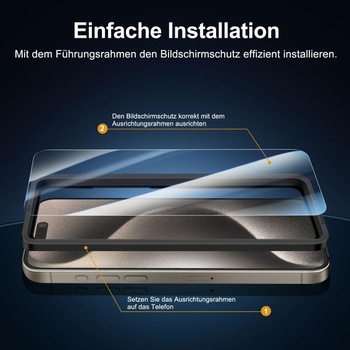 NOVINKA pro iPhone 15 Pro Max z tvrzeného skla + ochranná fólie na kameru s montážní pomůckou,