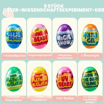 JOYIN 8dílné balení velikonočních vajíček s vědeckými experimenty, barevná vajíčka plná