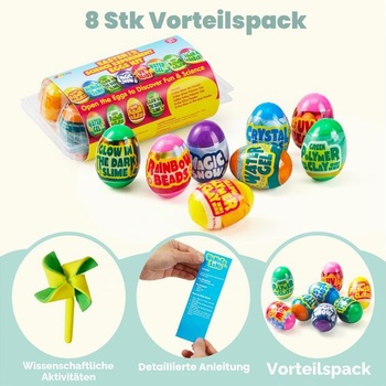 JOYIN 8dílné balení velikonočních vajíček s vědeckými experimenty, barevná vajíčka plná