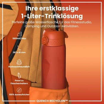 Fľaša na vodu ION8 s objemom 1 liter, 1000 ml, nepriepustná, otváranie jednou rukou, bezpečný zamykací