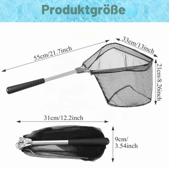 Rybářská síť, skládací podběrák, černá, dlouhá rybářská síť, vhodná pro děti i dospělé, skládací
