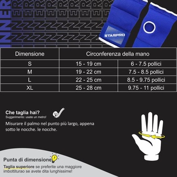 Vnútorné boxerské rukavice Starpro – boxerské bandáže s penovou výplňou modro/biele M