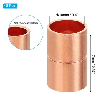PATIKIL Měděné spojovací tvarovky s vnitřním průměrem 10 mm, 8 kusů válcovaných trubkových zátek,