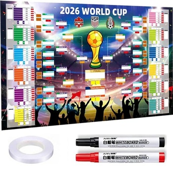 Plagát s programom majstrovstiev sveta vo futbale Hualinshengyu 2026 s 2 perami, futbalový plánovač,