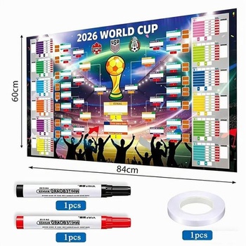 Plagát s programom majstrovstiev sveta vo futbale Hualinshengyu 2026 s 2 perami, futbalový plánovač,