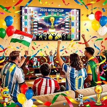 Plagát s programom majstrovstiev sveta vo futbale Hualinshengyu 2026 s 2 perami, futbalový plánovač,