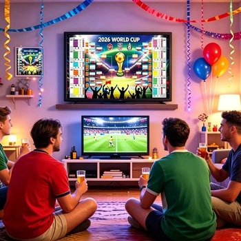 Plagát s programom majstrovstiev sveta vo futbale Hualinshengyu 2026 s 2 perami, futbalový plánovač,