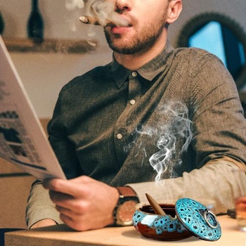 Keramický popelník s víkem, větruodolný popelník, venkovní popelník na doutníky, velký popelník do