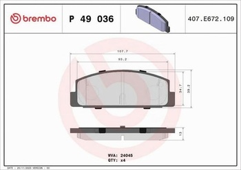 Súprava brzdových doštičiek Brembo P 49 036, kotúčová brzda - (4dielna)