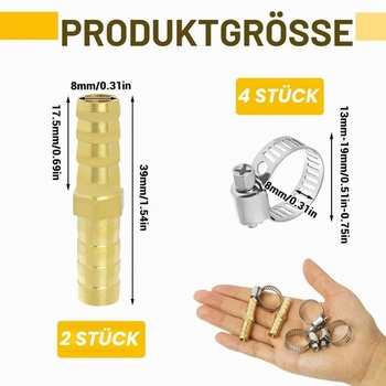 2 ks mosadzných hadicových hákov 8 mm so 4 ks svoriek