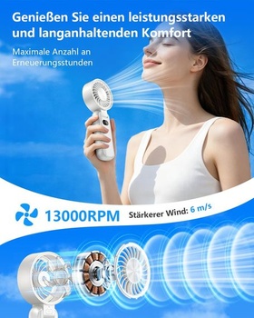 Ruční ventilátor, mini ventilátor, dobíjecí přes USB s baterií 3600 mAh a LED displejem,