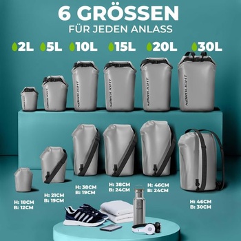 Nordlight Dry Bag Vodeodolná taška Vodeodolná taška Taška na nosenie 5 l Šedá (nepriehľadná)