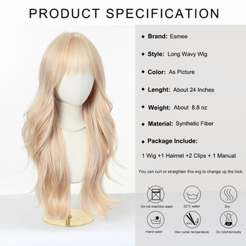 Syntetická parochňa Esmee Lang Wavy Blonde s ofinou pre ženy, blond 1368-1