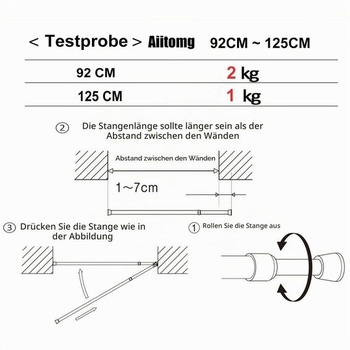 3 malé napínacie tyče 60-90 cm, nie je nutné vŕtať, upínacia záclonová tyč, záclonová tyč na okná,