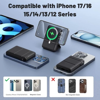 Powerbanka Azmuth pro iPhone s magnetickou ochranou, 10 000 mAh se stojánkem, černá