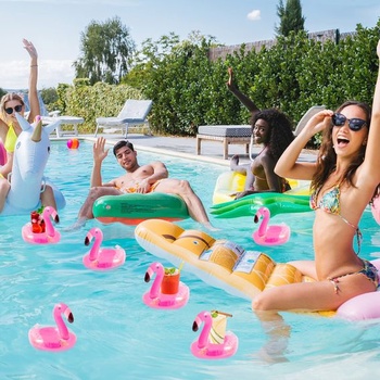 12 ks nafukovacích držiakov na nápoje Flamingo, plávajúcich kelímkov a podstavcov