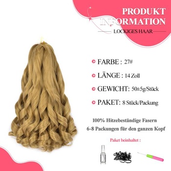 14-palcové francúzske kudrlinky, zapletacie vlasy, 8 ks predpätých háčkovaných zapletacích vlasov