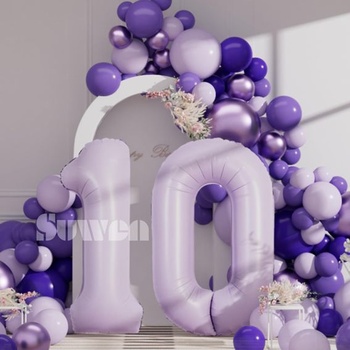 SUWEN 40palcový levanduľový fóliový balónik s 10 číslami k narodeninám, veľké čísla, fialová