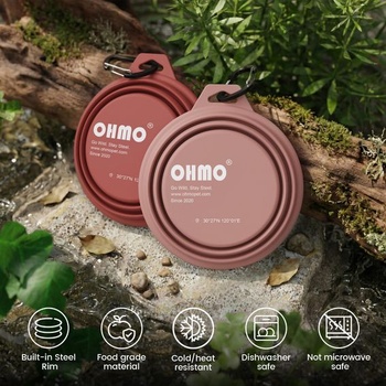 Skladacia miska pre psov OHMO, prenosná, krúžok z nerezovej ocele, 2 x 350 ml, koral a čerešňovo