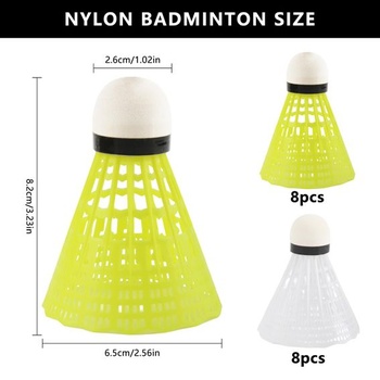 Bedmintonové loptičky, nylonové, 16 kusov, žlté a biele