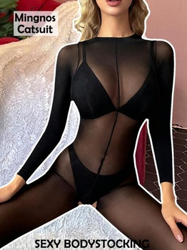Erotické body pre ženy, catsuit s dlhým rukávom, celotelové pančuchy s otvoreným rozkrokom,