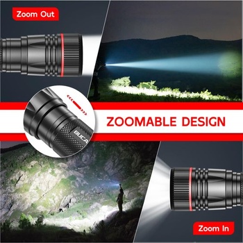 Dobíjacie LED svietidlo BUCASA, balenie 2 kusov, zoomovací, USB-C, čierna