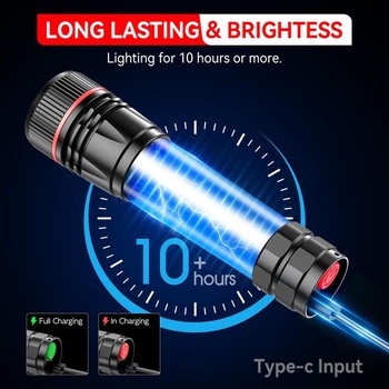 Dobíjacie LED svietidlo BUCASA, balenie 2 kusov, zoomovací, USB-C, čierna